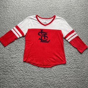 St. Louis Cardinals Baseball Shirt Womens M Jersey Style MLB V-Neck Ringer
